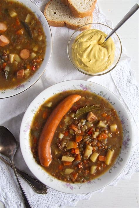 Soup Lentil German & Smoked Sausage 8 oz - calories, carbs, nutrition