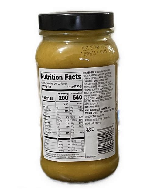 Soup Pumpkin Bisque Reduced Fat 8 oz - calories, carbs, nutrition