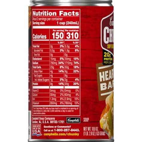 Soup Vegetable Beef Barley Campbells 8 oz - calories, carbs, nutrition