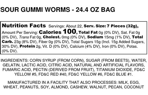 Sour Gummy Worm Candy (79900.0) - calories, carbs, nutrition