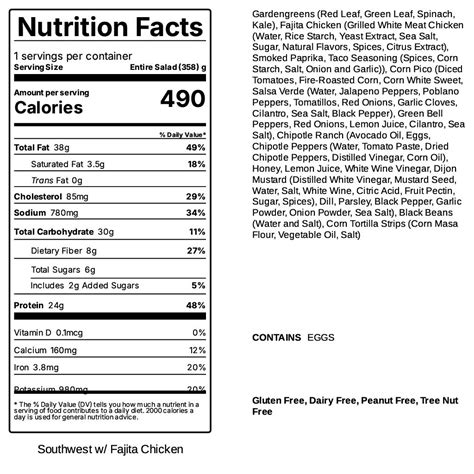 Southwest Fajita - calories, carbs, nutrition