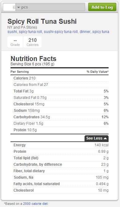 Spicy Tuna 6" - calories, carbs, nutrition