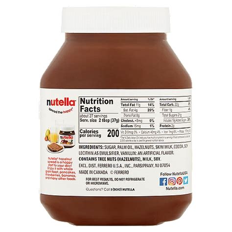 Spread Nutella 2 Tbsp - calories, carbs, nutrition