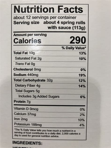 Spring Rolls - calories, carbs, nutrition