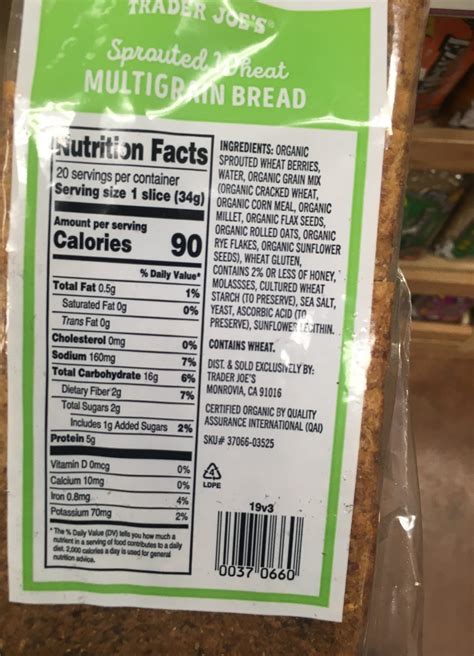 Sprouted Multigrain Bread - calories, carbs, nutrition