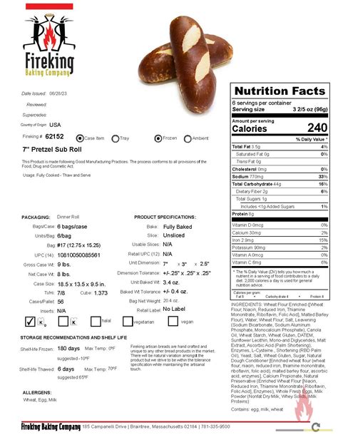 SubC Sub Roll Pretzel 12" - calories, carbs, nutrition