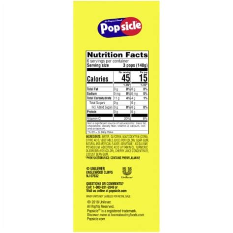 Sugar Free Popsicles - calories, carbs, nutrition