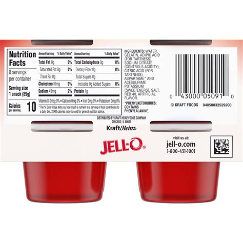 Sugar Free Red Gelatin - calories, carbs, nutrition