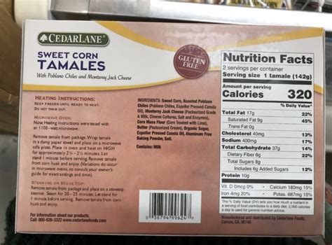 Sweet Corn Tamales - calories, carbs, nutrition