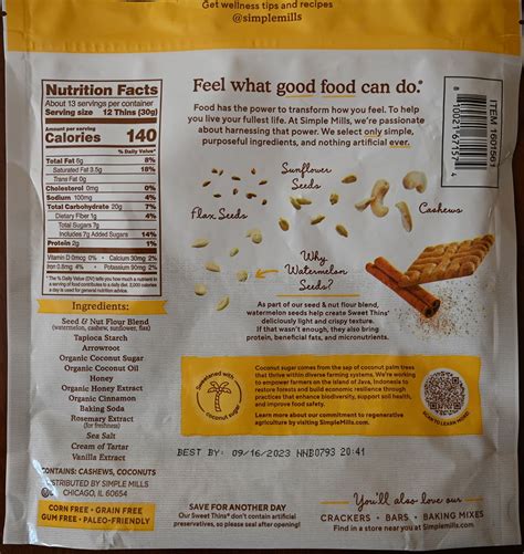 Sweet Thins - Banana Bread - calories, carbs, nutrition