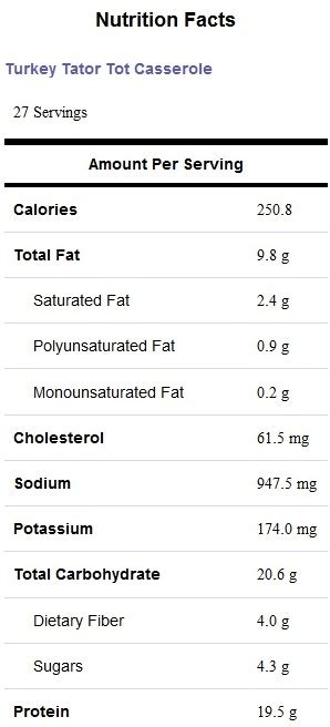 Tater Tot Casserole - calories, carbs, nutrition