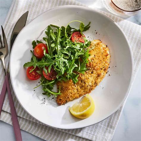 Tilapia 5-7 oz Milanese Arugula & Grape Tomato Salad - calories, carbs, nutrition