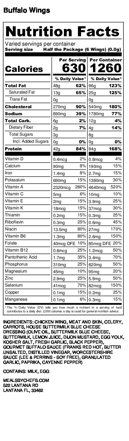 Traditional Buffalo Wings - calories, carbs, nutrition