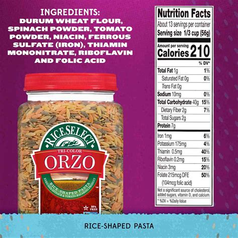 Tri-Colored Orzo - calories, carbs, nutrition