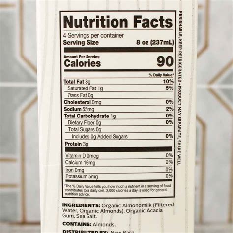 True Almond Milk Unsweetened - calories, carbs, nutrition