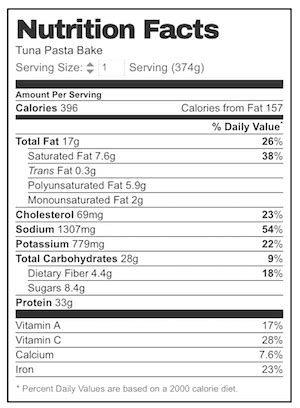 Tuna Pasta Bake - calories, carbs, nutrition