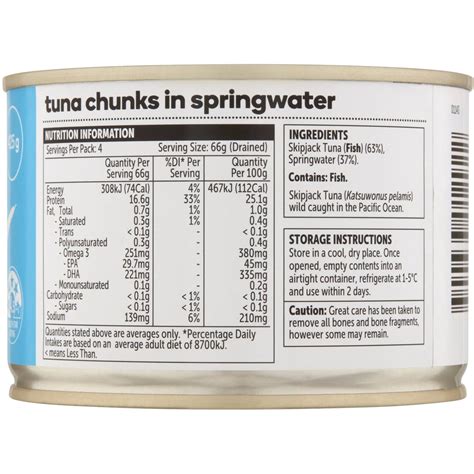 Tuna Springwater - calories, carbs, nutrition