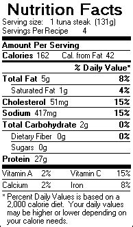 Tuna Steak Grillade - calories, carbs, nutrition