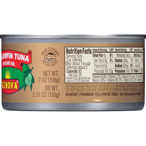 Tuna Yellowfin in Olive Oil - calories, carbs, nutrition