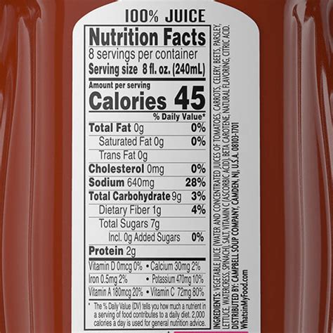 V8 Fruit Juice - calories, carbs, nutrition