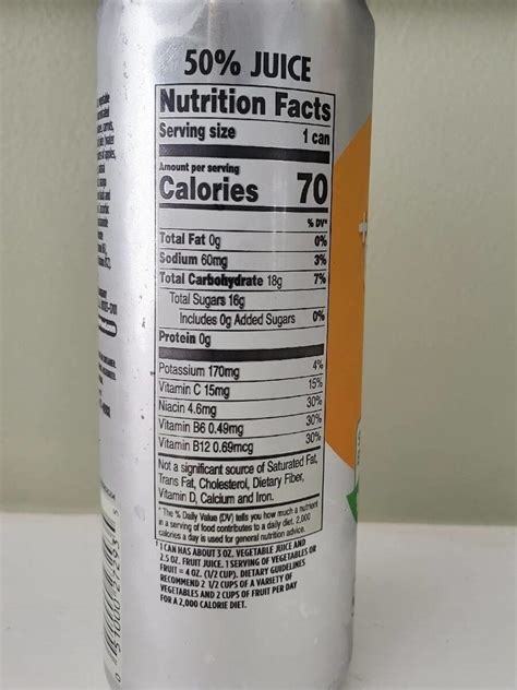 V8 Peach Mango - calories, carbs, nutrition