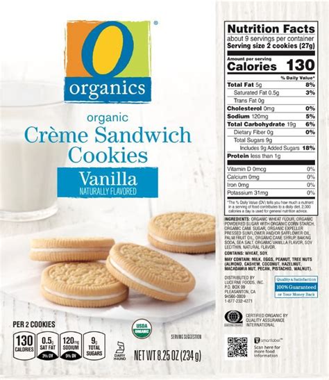 Vanilla Creme Cookies - calories, carbs, nutrition