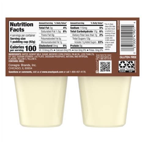 Vanilla Pudding Cup - STG - calories, carbs, nutrition