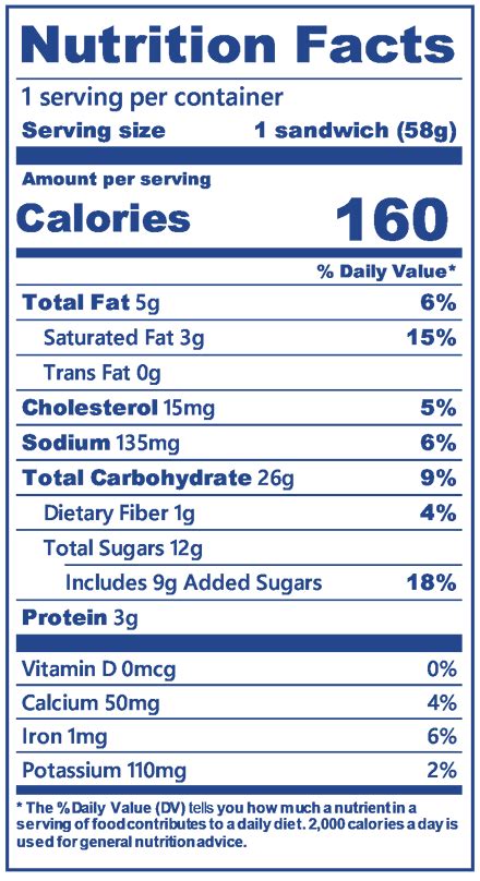 Vanilla Sandwich - calories, carbs, nutrition