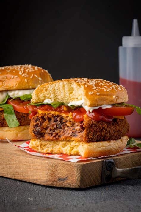 Veggie Bean Burger served with Chips, Salad and Spicy Mayonnaise - calories, carbs, nutrition