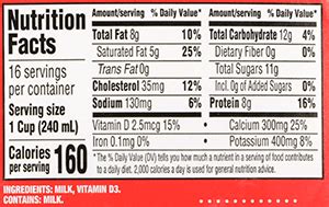 Vitamin D Milk - calories, carbs, nutrition