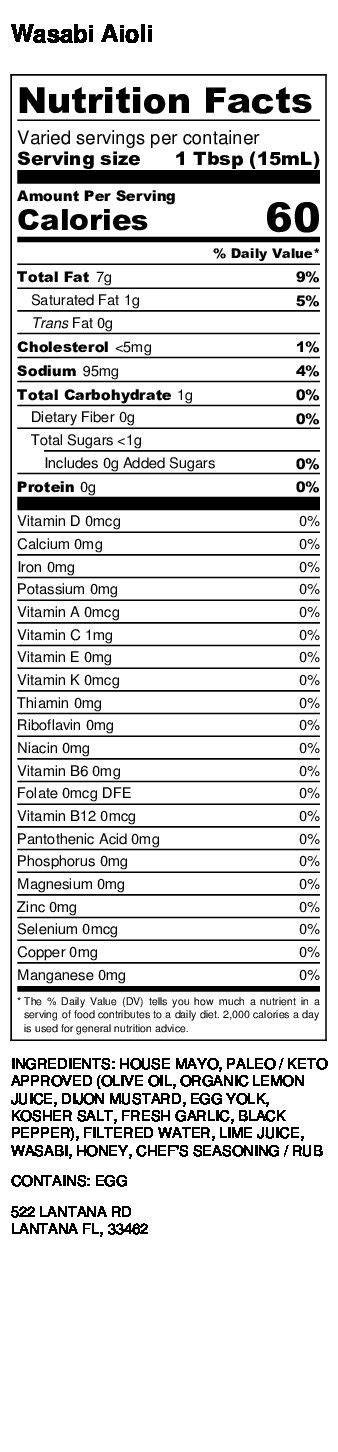 Wasabi Aioli - calories, carbs, nutrition