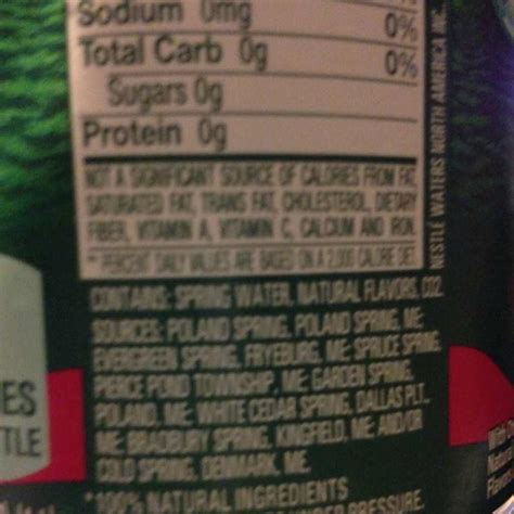 Water, bottled, POLAND SPRING - calories, carbs, nutrition