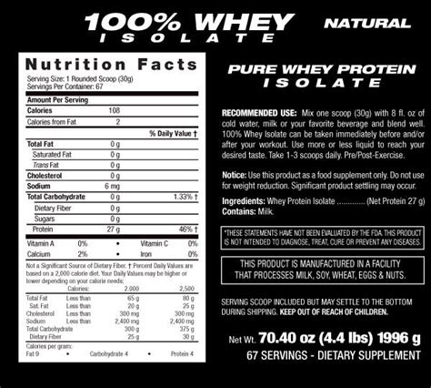 Whey Protein Isolate - calories, carbs, nutrition