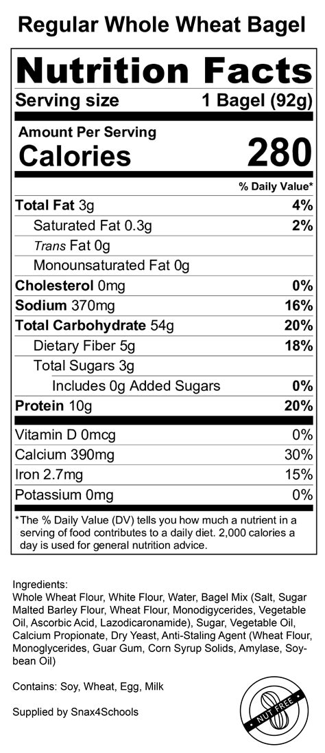 While Wheat Bagel - calories, carbs, nutrition