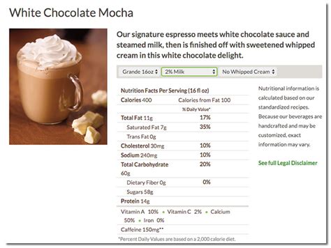 White Mocha - calories, carbs, nutrition