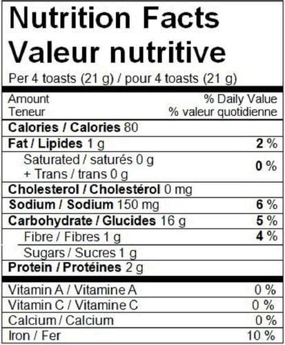 Whole Grain Melba Toast - calories, carbs, nutrition