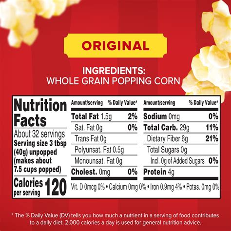 Whole Grain Popcorn - calories, carbs, nutrition