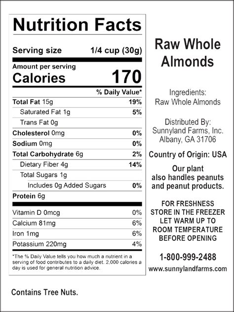 Whole Raw Almonds - calories, carbs, nutrition