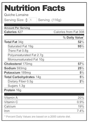 Wholemeal Quiche Lorraine - calories, carbs, nutrition