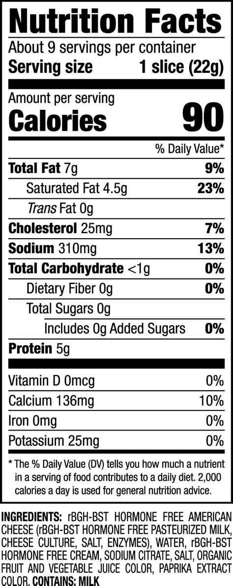 Yellow American Cheese - calories, carbs, nutrition