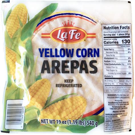 Yellow Corn Arepas - calories, carbs, nutrition