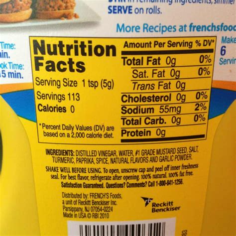 Yellow Mustard - calories, carbs, nutrition