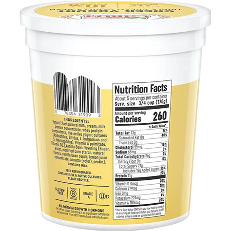 Yogurt, Vanilla Cream - calories, carbs, nutrition
