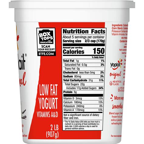 Yoplait Vanilla Yogurt - calories, carbs, nutrition